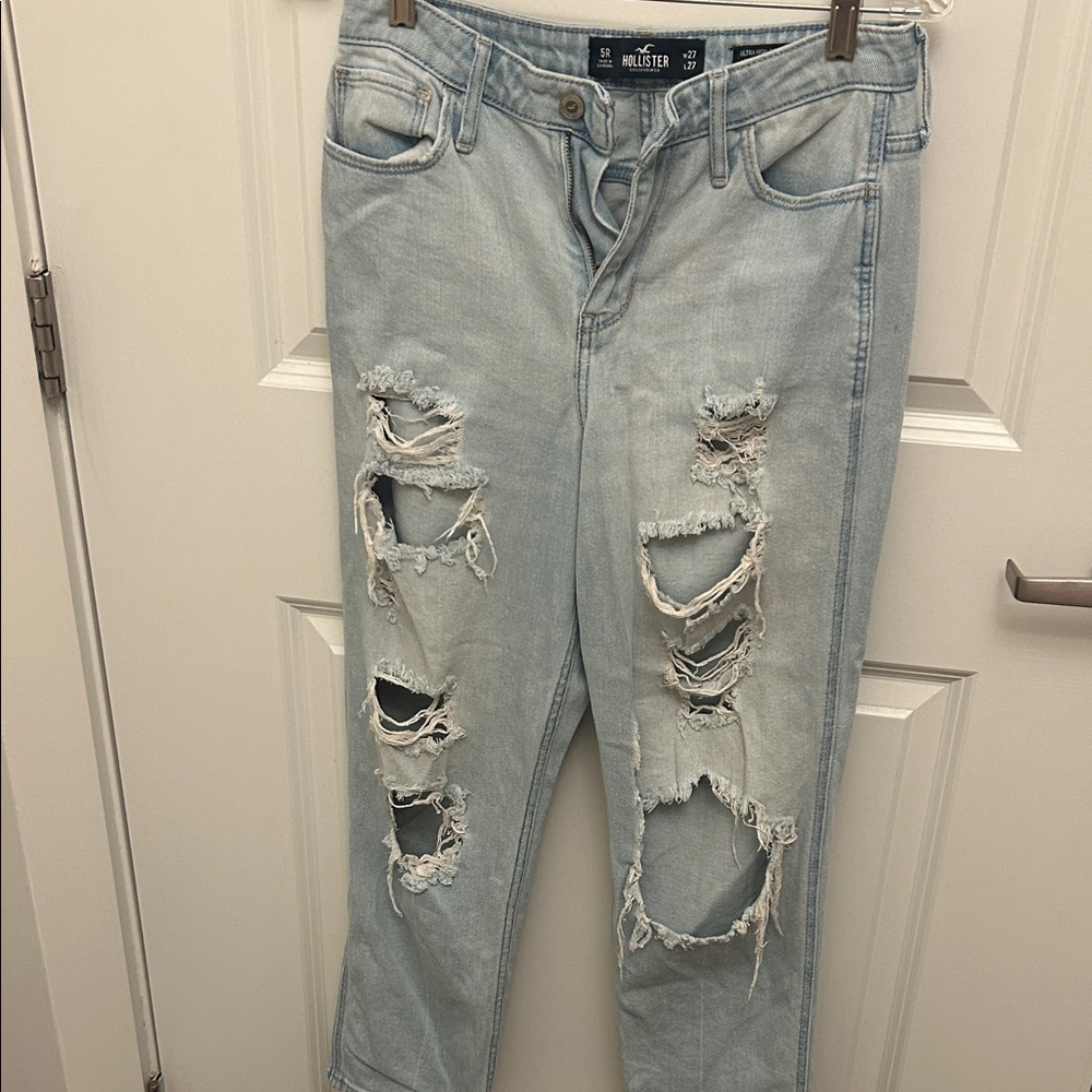 Hollister Distressed Light Blue High Rise Mom Jeans